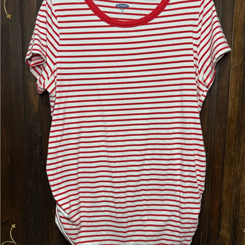 Old Navy Maternity Red and White Striped Short Sleeve Tee